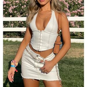 White fox denim skirt set